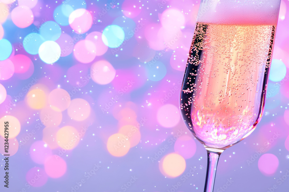 Poster A cinematic freeze-frame capturing the glistening stream of bubbly drink, the bokeh behind adding a soft, glamorous accent to the moment,