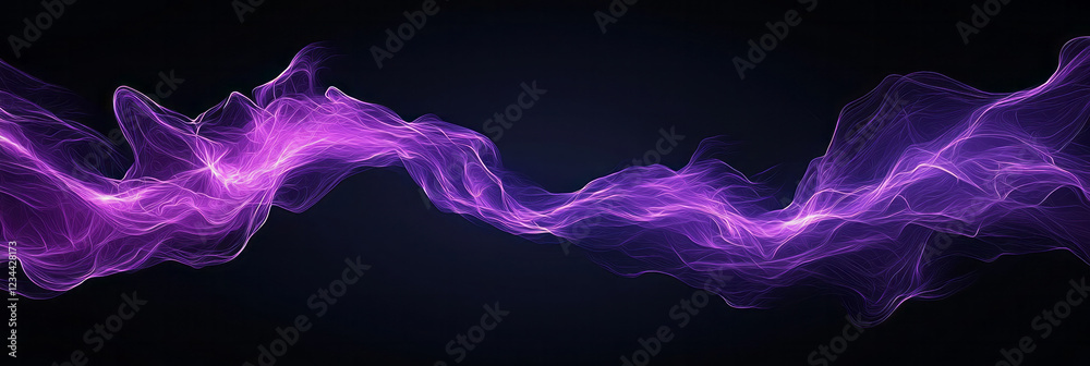 Poster an abstract digital artwork of twisting violet lightning arcs crisscrossing a near-black background,