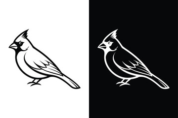 Obraz premium Cardinal Bird Silhouette Vector Icon Black and White Background.