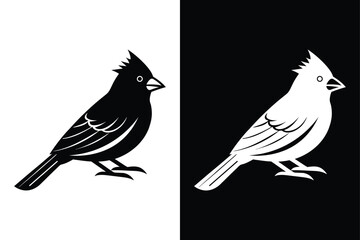Elegant Cardinal Bird Silhouette Vector in Black & White.