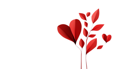 Romantic Red Paper Hearts Leaves Valentines Day Design, Transparent Background, Ai Generative Images