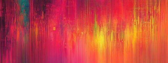 Vibrant glitch patterns with fragmented pixels and bold streaks