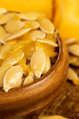 wet fresh seeds of ripe orange pumpkin
