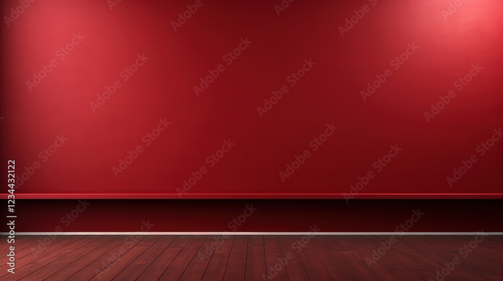 Poster 3d render of an empty dark red wall background with floor and soft lighting for creative design and 