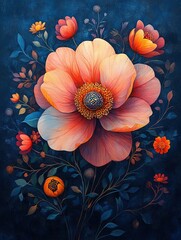 Glowing floral bouquet on dark backdrop, decorative art
