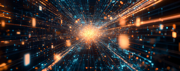 Fototapeta premium Abstract digital background. Can be used for technological processes, neural networks and AI, digital storages, sound and graphic forms, science and education theme