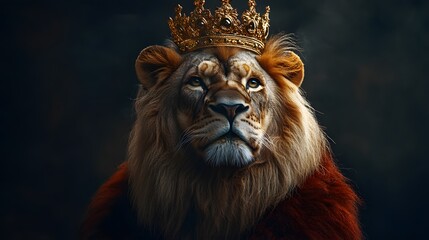 Fototapeta premium Lion with a Royal Crown, Representing Strength, Pride, and Authority