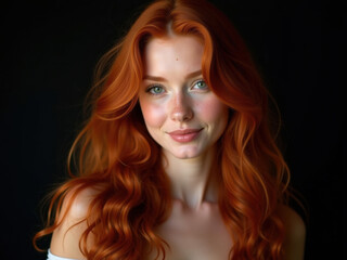 Fototapeta premium Mujer joven pelirroja con pelo largo. Concepto de belleza y cuidado de la piel 