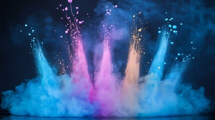 Vibrant explosion of colorful paint in dynamic motion on dark background