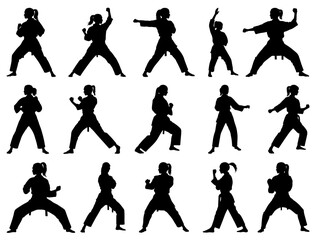 KARATE GIRL SILHOUETTE ON WHITE BACKGROUND
