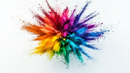 Vibrant burst of colorful powder exploding on white background in dynamic abstract art