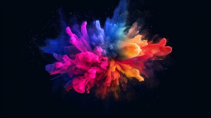 Obraz premium Vibrant explosion of colorful powder against black background