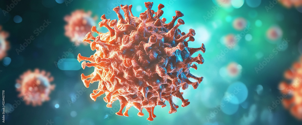 Aufkleber close-up of a virus particle, highlighting its intricate structure and spike proteins. this microsco