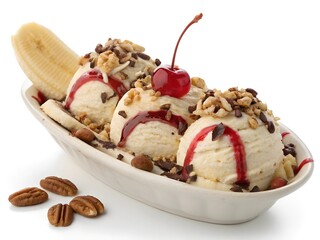 Delicious chocolate cream ice cream, a sweet dessert with fresh fruit