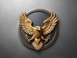 A realistic embossed eagle emblem on a textured metal plate, designed with copy space. For Presidents' Day.
