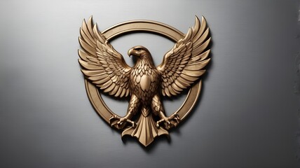 Fototapeta premium A realistic embossed eagle emblem on a textured metal plate, designed with copy space. For Presidents' Day. 
