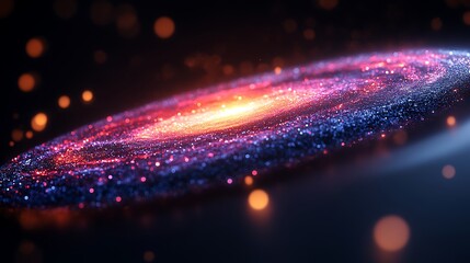 A surreal view of a dwarf galaxy glowing faintly in the depths of space.