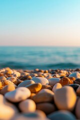 Obraz premium Smooth Beach Stones Sunset Ocean View