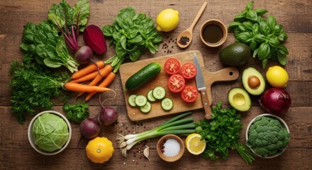Fresh Vegetables Cooking Ingredients Flat Lay Photography