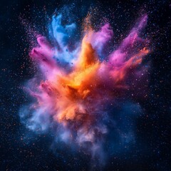Obraz premium Vibrant explosion of multicolored powder against black background