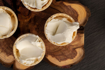 waffle cups with buttercream during dessert cooking