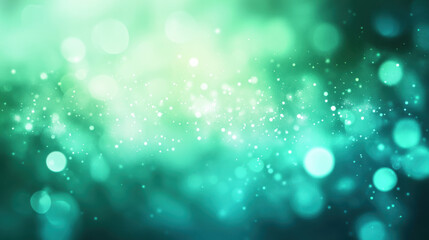 Green and teal abstract background with sparkling glitter and bokeh lights