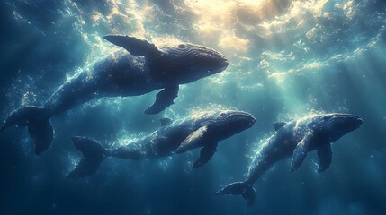 Naklejka premium Soft pastel illustration of baby whales swimming together, heartwarming atmosphere