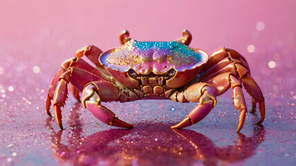 Cgitter crab on a pink background
