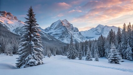 Fototapeta premium winter landscape with snow covered mountains
