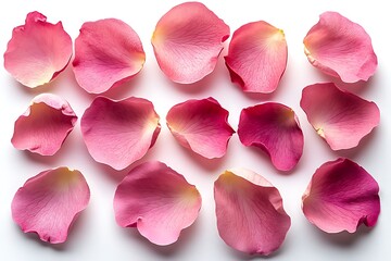 pink rose petals on white background
