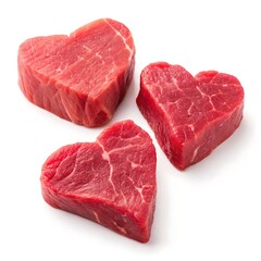 Fototapeta premium Heart shaped raw red meat chunks isolated on white Background