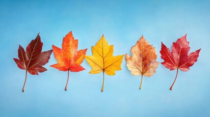 Fototapeta premium Close-up of vivid autumn leaves contrasting beautifully against a bright blue sky.