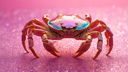 glitter crab on a pink background