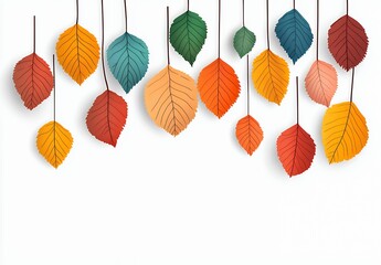 Obraz premium Colorful Autumn Leaves Hanging On White Background