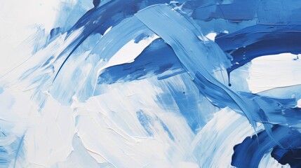 This abstract painting swirls with bold blue strokes, creating a dynamic visual rhythm that suggests movement and emotion.