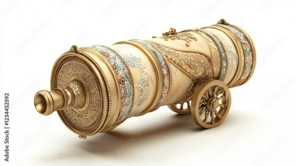 Wall mural ornate golden cannon sculpture: luxurious antique decorative model with intricate design and metal art for unique home decor and collectible tabletop ornament