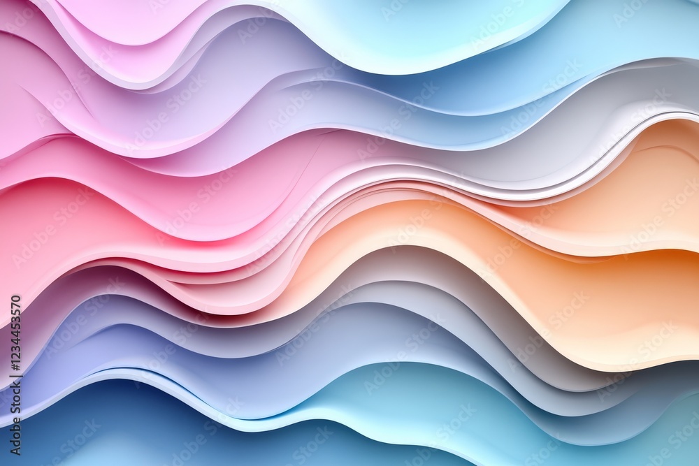 Poster Colorful waves of paper creating a dynamic abstract pattern in pastel shades