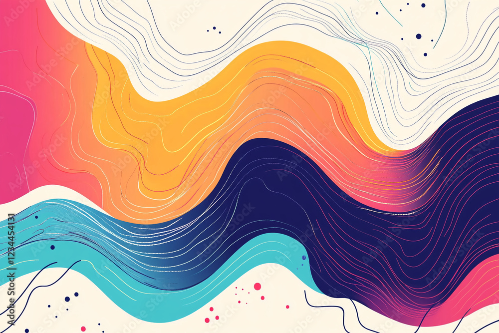 Poster Abstract colorful flowing waves in a vibrant and modern design with smooth curves and gradients, symbolizing energy, creativity, and dynamic motion in a digital artistic representation.