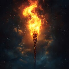 A flaming torch with dramatic lighting and glowing flames in a dark, smoky background. Perfect for symbolic or historical themes.