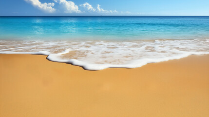 Obraz premium Clear blue ocean meeting sandy shore in a serene and relaxing tropical paradise