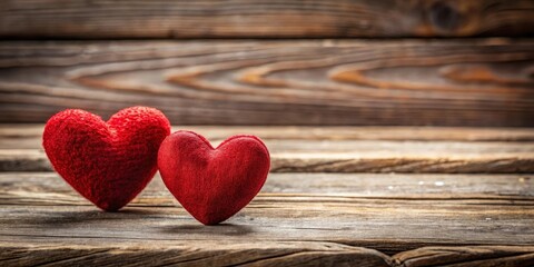Fototapeta premium Elegant red hearts against a rustic wooden background