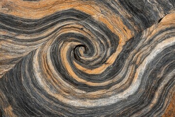 Fototapeta premium Abstract Spiral Patterns in Natural Stone with Orange and Gray Stripes