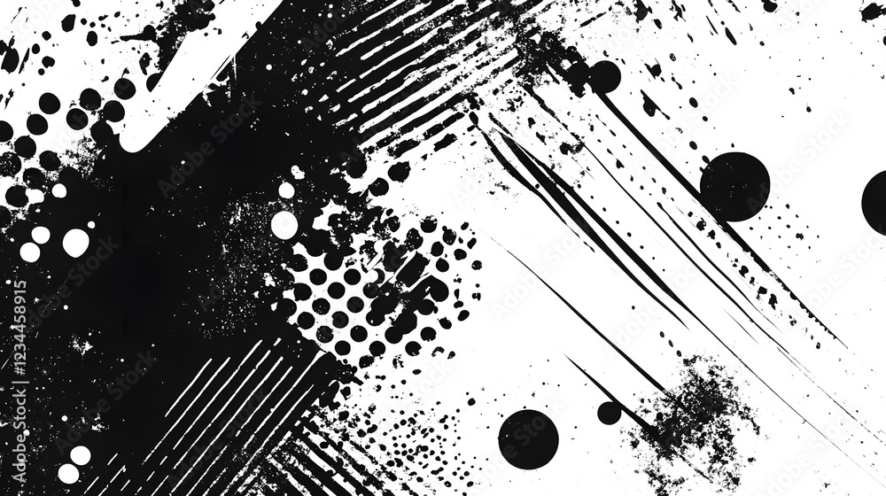 Poster Dramatic abstract monochrome background with dynamic ink splatter and fluid graphic texture  Expressive contemporary design with bold contrasting shapes and lines
