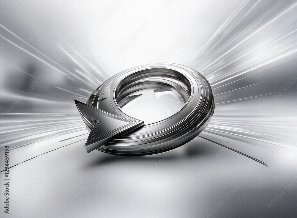 Poster A metallic arrow forms a continuous circular loop, set against a dynamic, blurred background suggesting speed and motion.  The image evokes concepts of renewal, progress, and cyclical processes.