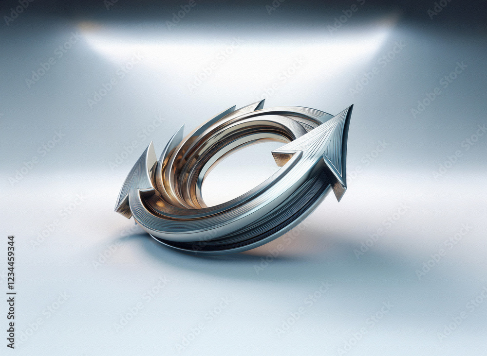 Aufkleber Intertwined metallic arrows form a continuous loop, suggesting cyclical processes or infinite potential.  The polished chrome-like surface reflects light, creating a sense of depth and movement.