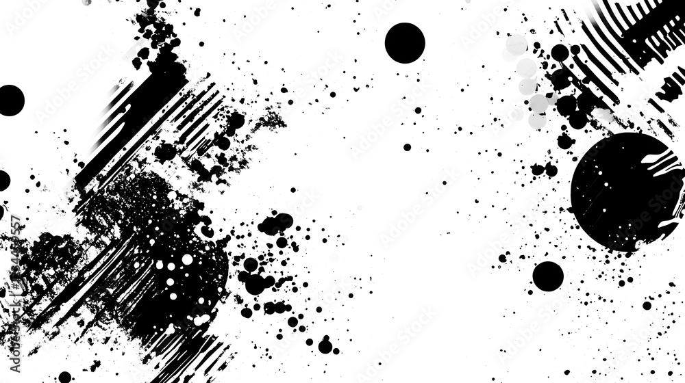 Poster Dramatic and moody abstract background with bold black ink splatter grungy textured elements and high contrast monochrome tones  This captivating and visually striking image creates an emotive