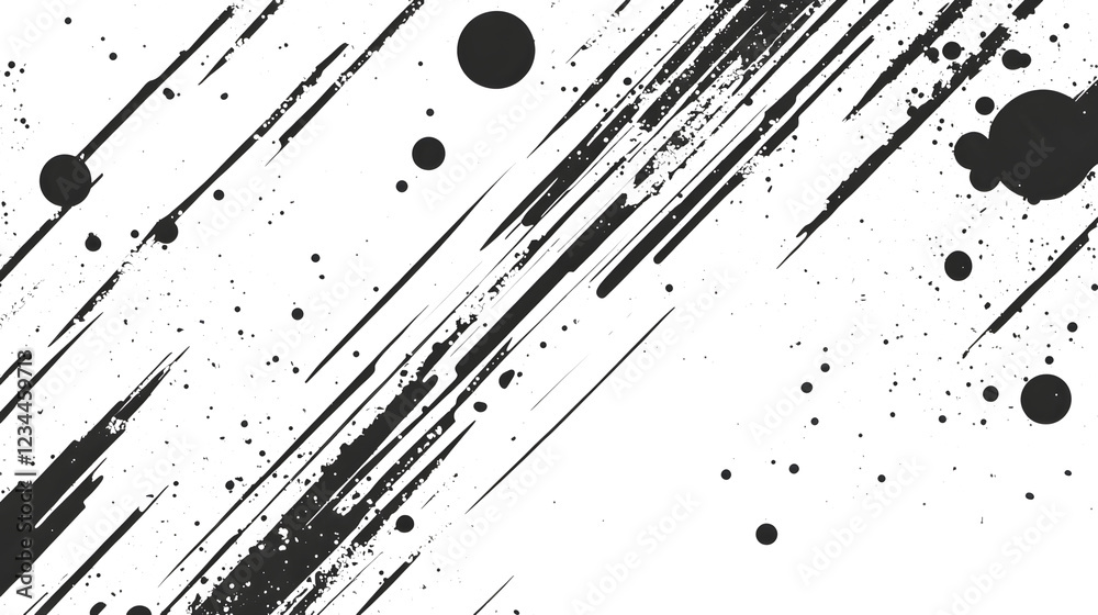 Poster Dramatic and striking abstract background with bold black and white brushstrokes splatters and geometric lines creating a dynamic energetic and modern composition