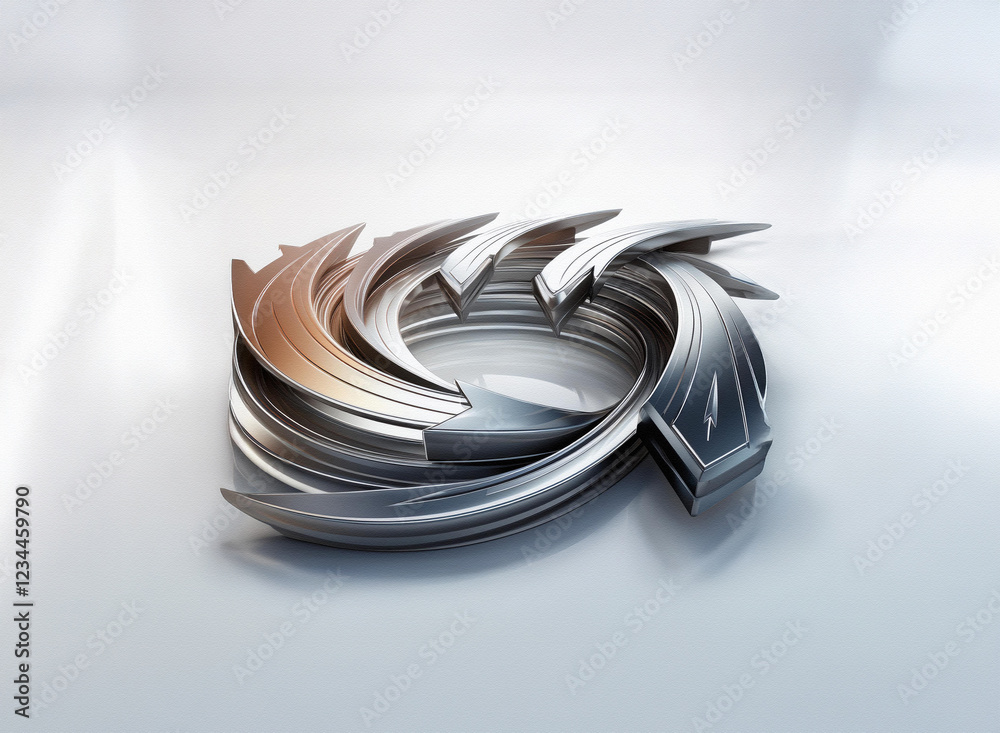 Aufkleber abstract 3d rendering of a swirling, metallic ring. the polished chrome and copper-toned metal creat