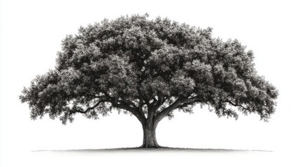 Majestic oak tree, isolated, white background, nature
