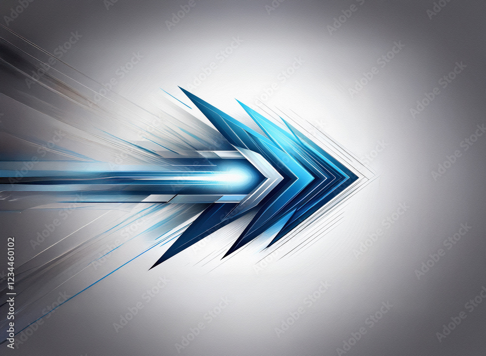 Aufkleber Abstract blue arrow design, radiating speed and dynamism.  Metallic texture, bright light source at the arrowhead.  Suggests forward motion and progress.